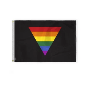 Black Rainbow Triangle Flag-Single Sided Printed-Brass Grommets-FadeProof Colors - Picture 1 of 15