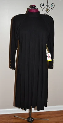 Vestido Caron De Colección Años 70 Nuevo Con Etiquetas Negro Cuello Simulado Lana Manga Larga Línea A Plisado 14 Foto 1 de 4