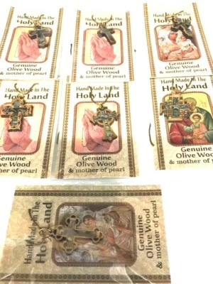 Stunning Collection Of Hand Made Mother Of Pearl&Olive Wood Necklace Crosses - Image 1 of 4