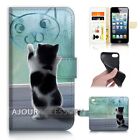 ( For Iphone 5 / 5s ) Wallet Flip Case Cover Aj21196 Cartoon Cat