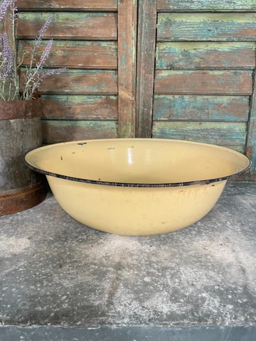Vintage French European Large Enamel Wash Bowl Garden Planter Bird Bath Cover