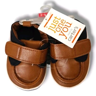 Carter's Infant Baby Boy Brown Crib Shoes 3-6 Months Faux Leather NEW  - Image 1 of 4