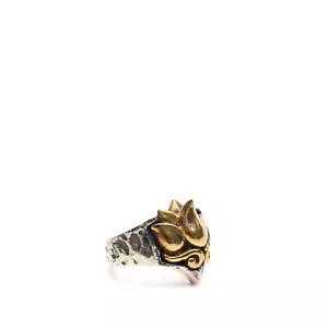 King Baby Studio Two Tone Lotus Ring With Stone Shank Fine Silver .925 Size 7 - Picture 1 of 8