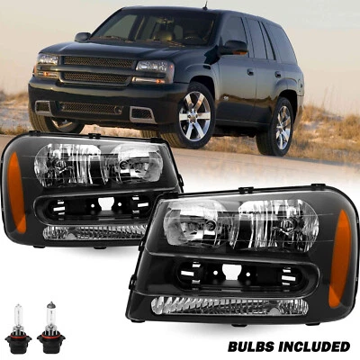 For 2002-2009 Chevrolet Trailblazer Black Headlights Assembly w/Bulb L+R Sets - Image 1 of 4