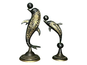 Paar große gut detaillierte Vintage Messing Wal Figur Home & Office Dekor - Bild 1 von 2