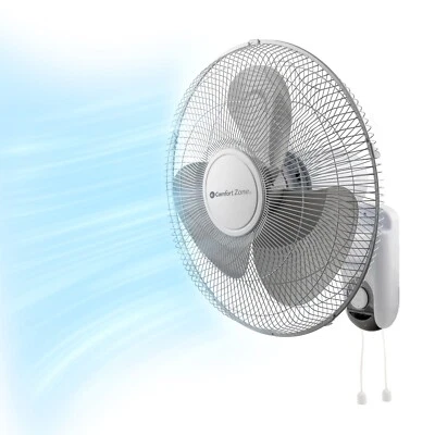 Comfort Zone 16" 3-Speed Oscillating Wall Mounted Fan with Adjustable Tilt - Image 1 of 4