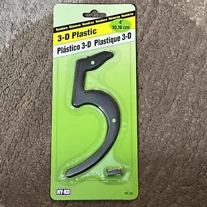 Hy-Ko 4" Black 3-D Plastic Home Address Number 5 (PN-29) - Picture 1 of 2