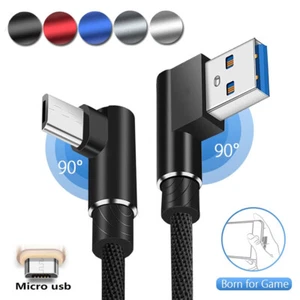 1m 2m 3m 90 Degree Micro USB Data Cable Charger Fast Charging For Samsung Google - Picture 1 of 15