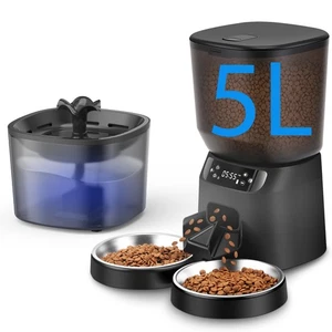Alimentador Automático para Gatos y Fuente de Agua, 5L/20 Tazas Temporizado Dispensador de Comida Seca para Gatos... - Imagen 1 de 9