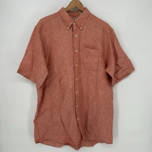 LL Bean Shirt Mens Large Tall Orange Short Sleeve Linen Button Down - Picture 1 of 8