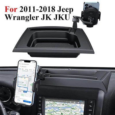 Caja de almacenamiento con soporte para teléfono de tablero múltiple 2 en 1 para Jeep Wrangler JK JKU 2011-18 Foto 1 de 4