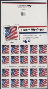 SC# 3549a - 34¢ United We Stand  - Convertible Pane of 20 - Die-cut 11¼ - Picture 1 of 1