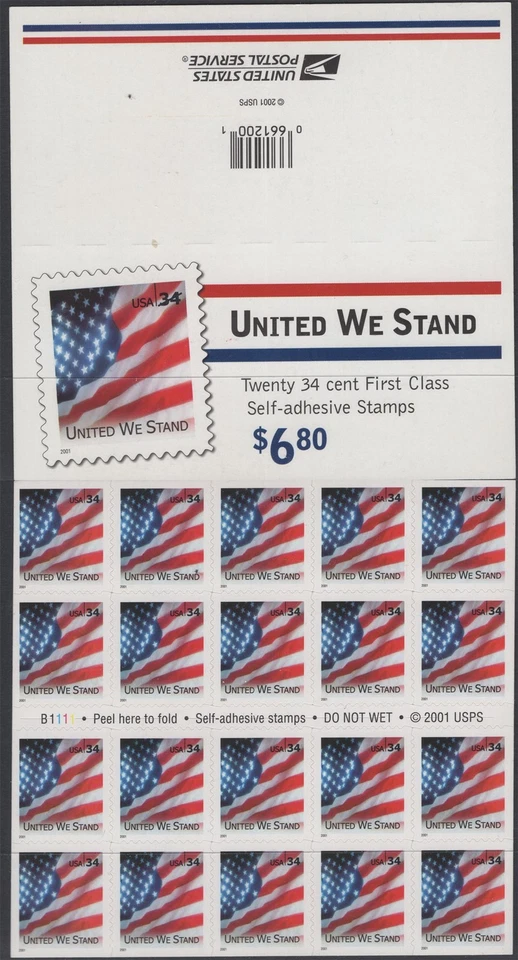 SC# 3549a - 34¢ United We Stand  - Convertible Pane of 20 - Die-cut 11¼ - Image 1 of 1