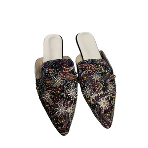 Damen 9,5 W - Perlen verziert spitz zulaufend Pantoletten Pantoletten gepolsterte Slipper - Bild 1 von 7