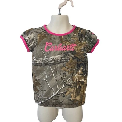 Carhartt Girls Camouflage T Shirt Pink Trim Size 4T Short Sleeve Top / B54 - Image 1 of 4