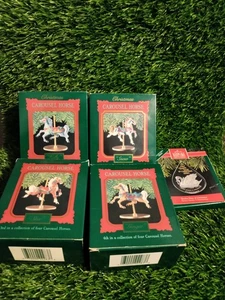 Hallmark 1989 Karussell Pferd 4er Set & Schwan IN BOX ORNAMENT SET - Bild 1 von 4