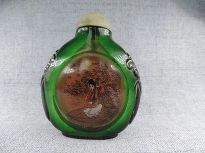 Botella de tabaco de vidrio con patrón de paisaje Literati pintada en el interior chino de gran tamaño Foto 1 de 4