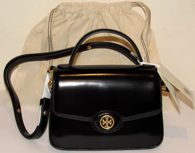 Tory Burch Small Robinson Spazzolato Bag Black Top Handle NEW Leather Handbag - Image 1 of 4