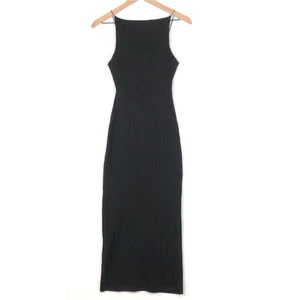 Maxi Vestido Sin Mangas ZARA Talla S Negro Algodón Acanalado Correa de Espagueti Bodycon Elastizado - Imagen 1 de 14