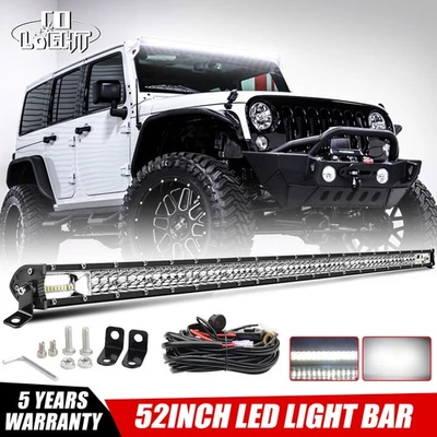 Barra de luz LED teto 52"" polegadas offroad ponto de condução inundação + fio para caminhão Jeep SUV - Imagem 1 de 4