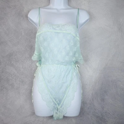 Vintage Lorraine Teddy Womens Large Mint Green Lace Sheer Lingerie Made USA 90s - Image 1 of 4