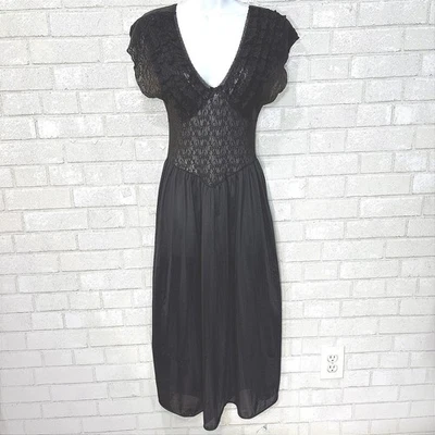 Vintage Goth Lace Slip Dress S Witch Medieval Vamp Dark Romantic Lingerie USA - Image 1 of 4