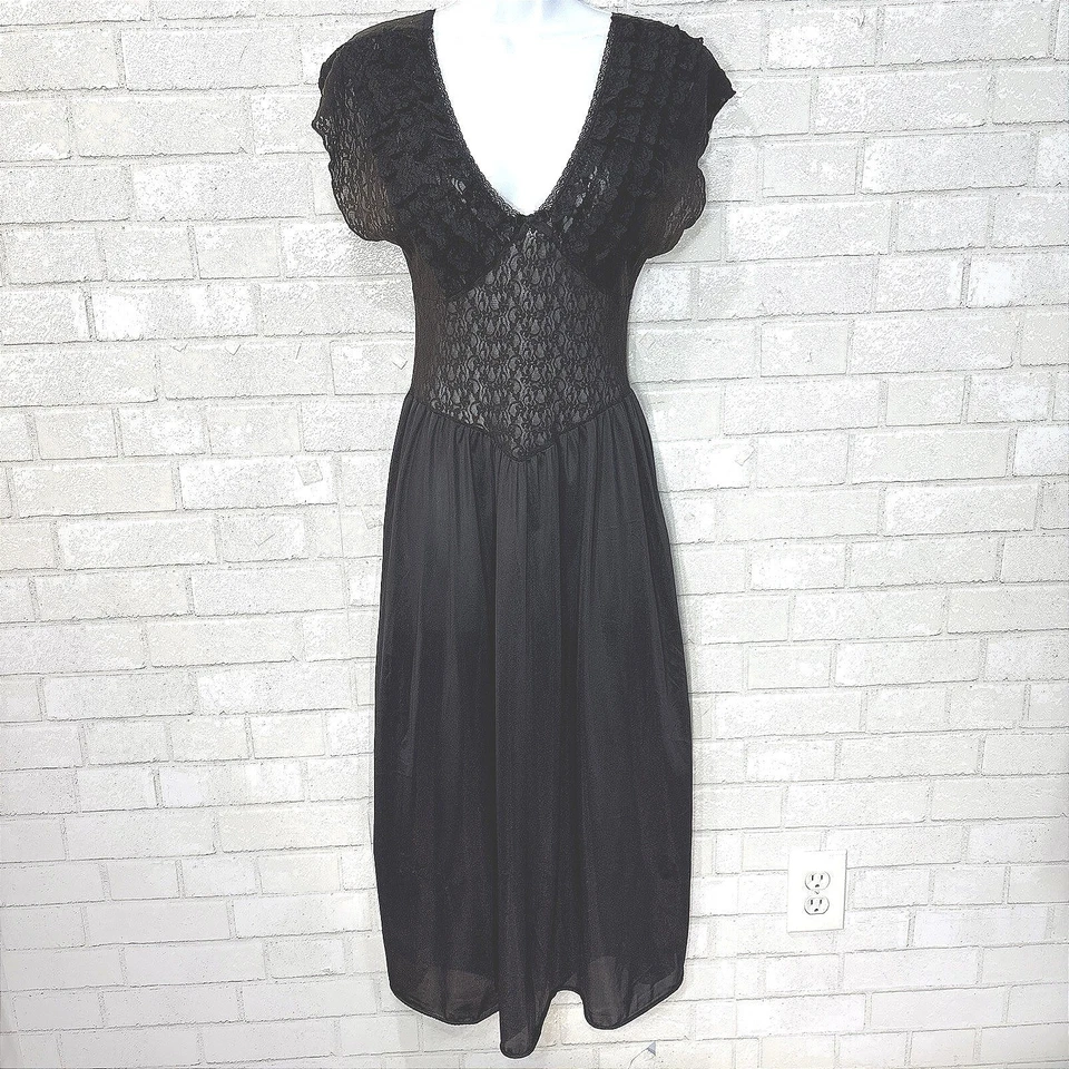 Vintage Goth Lace Slip Dress S Witch Medieval Vamp Dark Romantic Lingerie USA - Image 1 of 4
