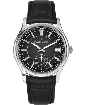 JACQUES LEMANS Hombres Analógico Cuarzo Informal Reloj Clásico Vestido Esfera Negra Impermeable Foto 1 de 4