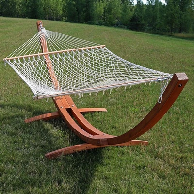 2-Person Cotton Rope Hammock with Universal Steel Stand - Natural by Sunnydaze - Image 1 of 4