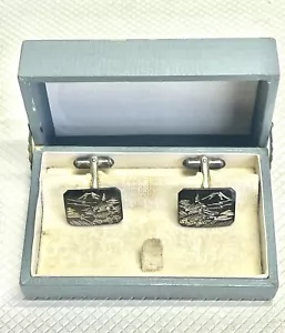 RARE 1950s Occupied Japan Japanese Handmade Engraved Sterling Silver Cufflinks - Picture 1 of 8