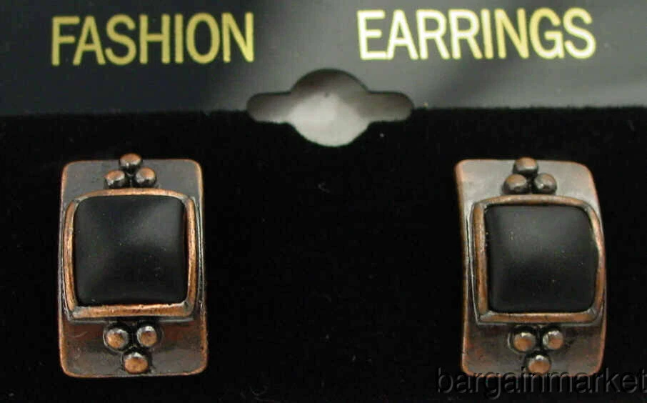 Antiqued Bronze Black Stone Clip On Earrings - Image 1 of 1