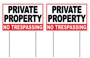 2 PACK - 8x12 Inch PRIVATE PROPERTY NO TRESPASSING Yard Sign w/ Stake wb - Picture 1 of 1