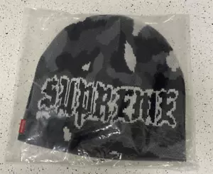 Supreme Paris Snow Camo Beanie Gray Black White Hype Streetwear Winter Brand New - Picture 1 of 3