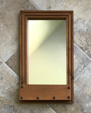 Vintage Wood Framed Wall Mirror with Box Shelf Planter Cubby 19" x 11" x 3" Cover