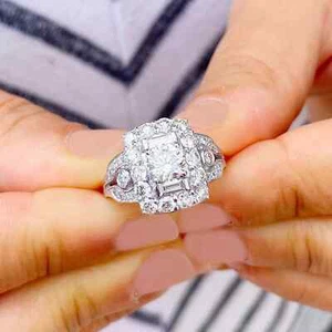 2Ct Round Lab-Created Diamond Engagement Wedding Band Ring 14K white Gold Plated - Picture 1 of 11