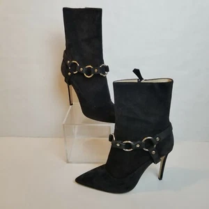 Botas Altuzarra 38 8 Negro Gamuza Cadena Eslabón Tacones Botines - Imagen 1 de 10