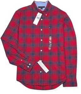 Tommy Hilfiger Cotton Stretch Button Shirt - NWT Mens Large Red / Blue #46652-C3 - Picture 1 of 1