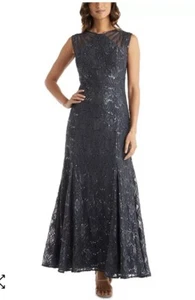 R&M Richards Womens Lace Long Formal Evening Dress Gown Petites 3198P Sz 12p - Picture 1 of 7