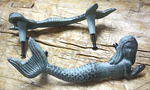 3 Cast Iron NAUTICAL MERMAID Style Drawer Pull, Barn Handle, Door Handles Beach - Picture 1 of 4
