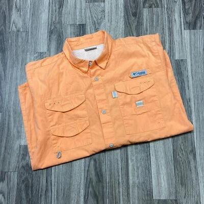 COLUMBIA SPORTSWEAR PFG Button Up Orange Short Sleeve Shirt Youth Size XL - Image 1 of 4