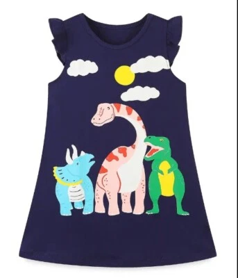 NEW Dinosaur Girls Blue Sleeveless Dress - Image 1 of 3