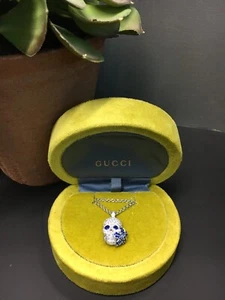 Gucci Flora Diamond Natural Blue Sapphire Skull Pendant Necklace 18K White Gold - Picture 1 of 5
