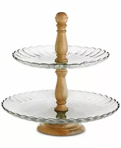 Martha Stewart Collection Glass & Wood 2-Tier Server - Picture 1 of 6