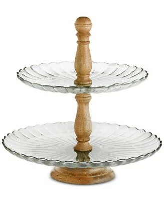 Martha Stewart Collection Glass & Wood 2-Tier Server - Image 1 of 4