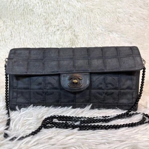 Chanel Shoulder Bag Chocolate Bar Coco Mark Nylon Black From Japan used 2505SM - Picture 1 of 15