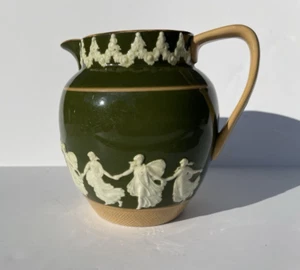 Antique Copeland Spode Etruscan Sprigware Green Dancing Hours 5.5" Pitcher Jug - Picture 1 of 22