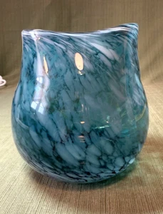 Blue & White Swirl Dotted Hand Blown Glass Vase 6" tall - Picture 1 of 12