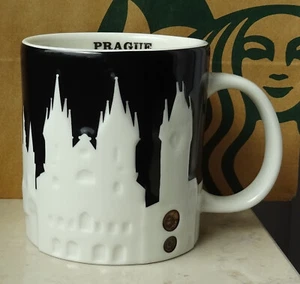Starbucks City Mug Cup Relief Series Prague Czech Republic black white 16oz NEW - Picture 1 of 3