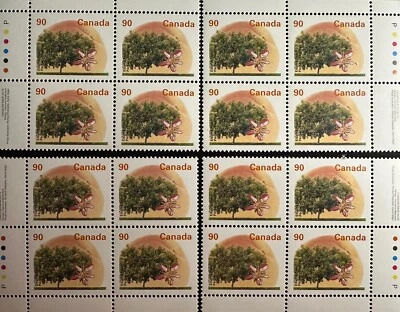 Canada stamp Full Pane of 4 corner blocks #1374 Elberta Peach (Prunus persica El - Image 1 of 2