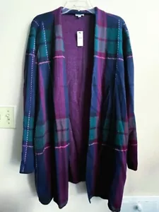 NWT Talbot's Plus Blue & Multicolor Plaid Open Front LS Cardigan Sweater 2XL - Picture 1 of 5